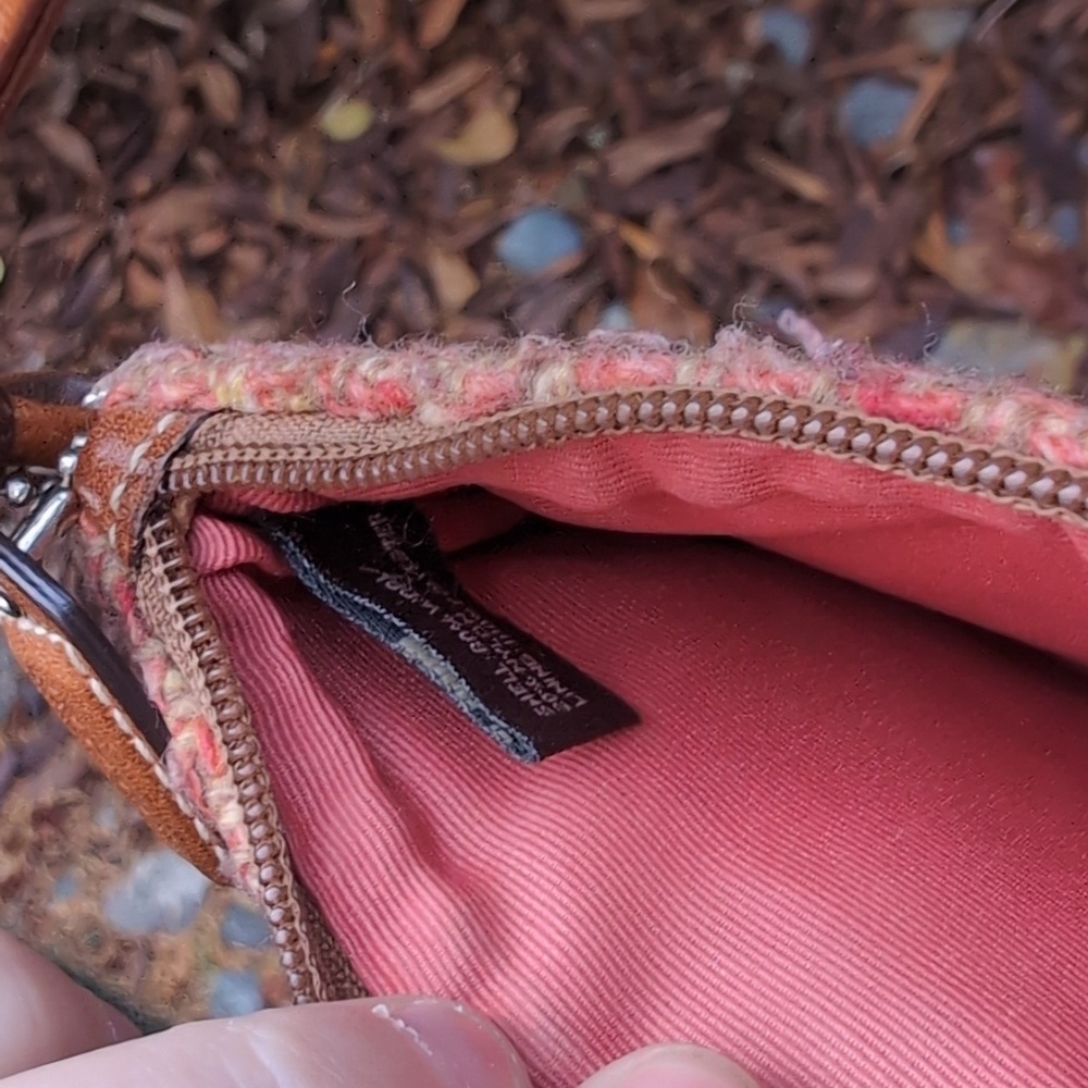 Y2K Coach Orange and Brown Leather Tweed Wristlet - Picture 3 of 4